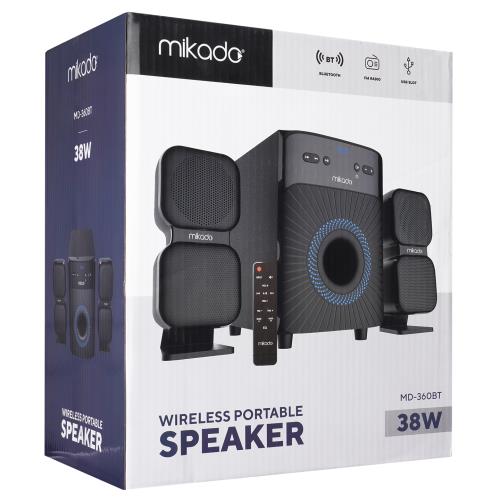 MIKADO MD-360BT 2+1 38W BT/AUX/USB/FM/LED Ekran Multimedia Speaker - Ses Sistemleri ürünleri tekmarshop.com'da